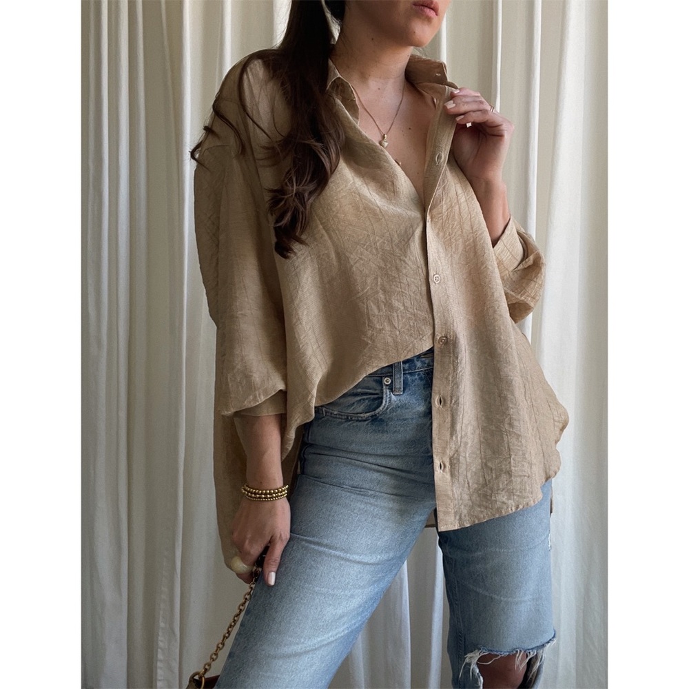 SHIRT oversized button down shirt — In Beige - Picture 6 of 8